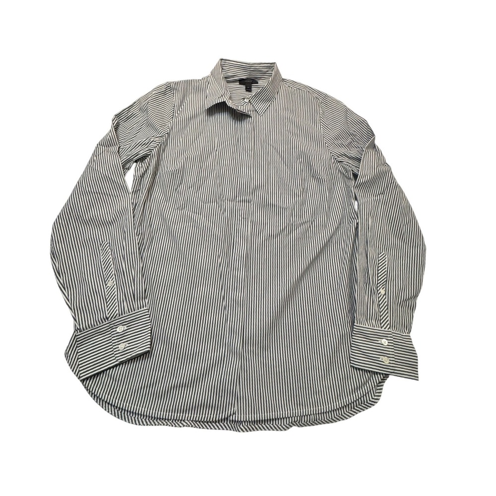 J.Crew Womens Charcoal White Stripe Long Sleeve Button Down Shirt Size 14 Cotton